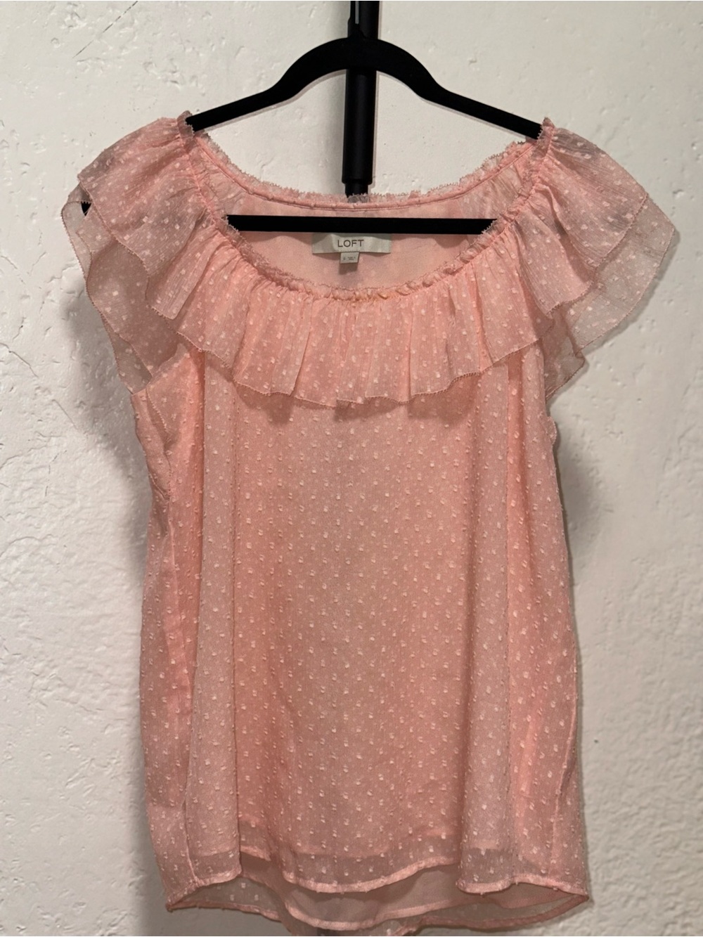 LOFT Light Pink Swiss Dot Ruffle Sleeve Blouse